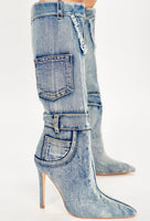 Valencia Stiletto Denim Knee High Boots