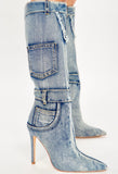 Valencia Stiletto Denim Knee High Boots