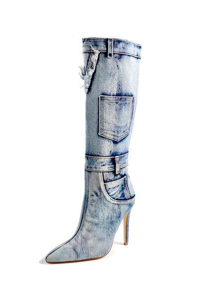 Valencia Stiletto Denim Knee High Boots