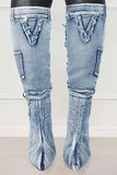 Valencia Stiletto Denim Knee High Boots