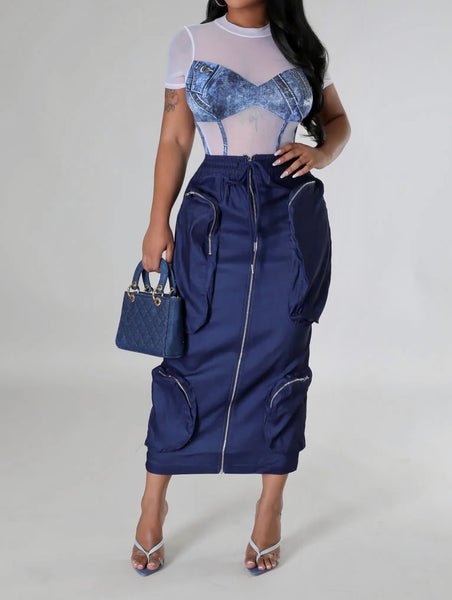 Navy Sky Cargo Skirt